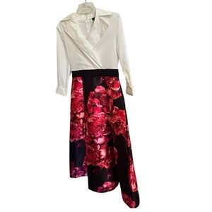 AlexaB elegant women’s white blouse Floral Black and Red Dress - size 6- NWT